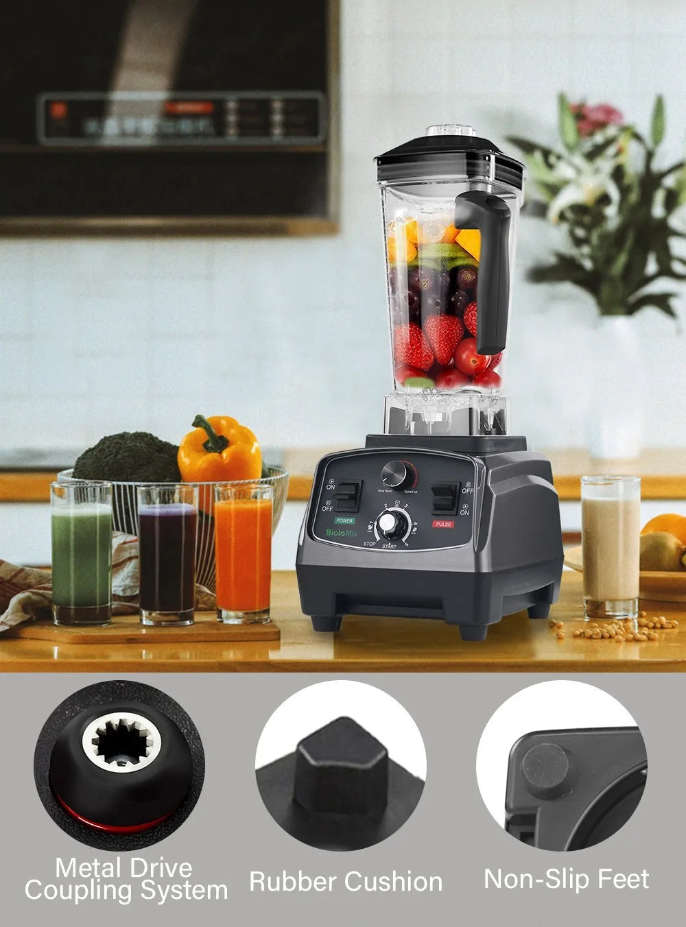 Blender - Blender Smoothie - Smoothie Maker - Foodprocessor - 2200W - met Timer - 2L BPA-vrije Mixbeker - RVS Mes - Soepmaker - Voor IJs - Babyvoeding & Meer