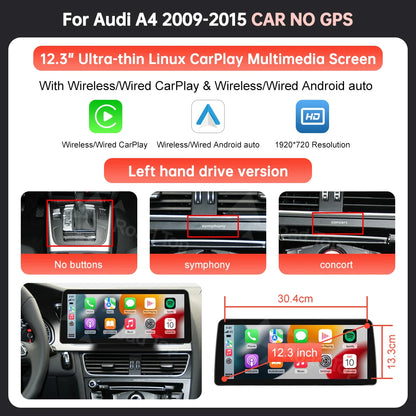 Multimedia Touchscreen Display – Auto Navigatiesysteem – Infotainment Scherm – In-Car Monitor – 12,3" Scherm – Draadloze CarPlay & Android Auto – 1920x720 Resolutie – Geschikt Voor Linker Stuur
