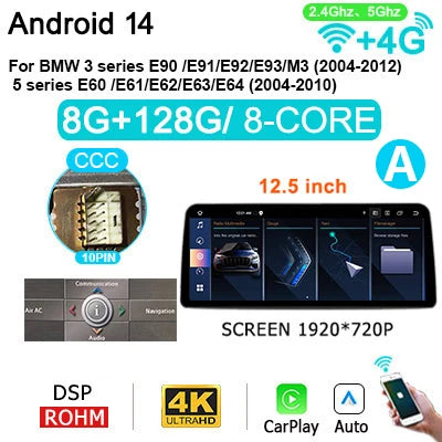 Car Multimedia Speler – Auto Radio – Navigatiesysteem – Touchscreen Audio – Multimedia Systeem – Android 14 – Draadloze CarPlay – 10,25/12,3 Inch Scherm – Steering Wheel Control