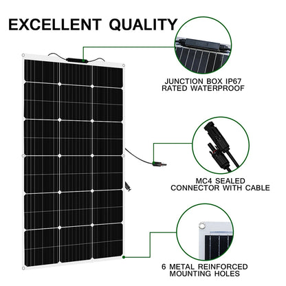 Zonnepaneel - Zonnepanelen - Monokristallijne - Flexibel - Buigzaam - Waterdicht - Lichtgewicht - 100W - 1stuk -Zonnebatterij - 10A Regelaar - voor Dak - Boot - Caravan