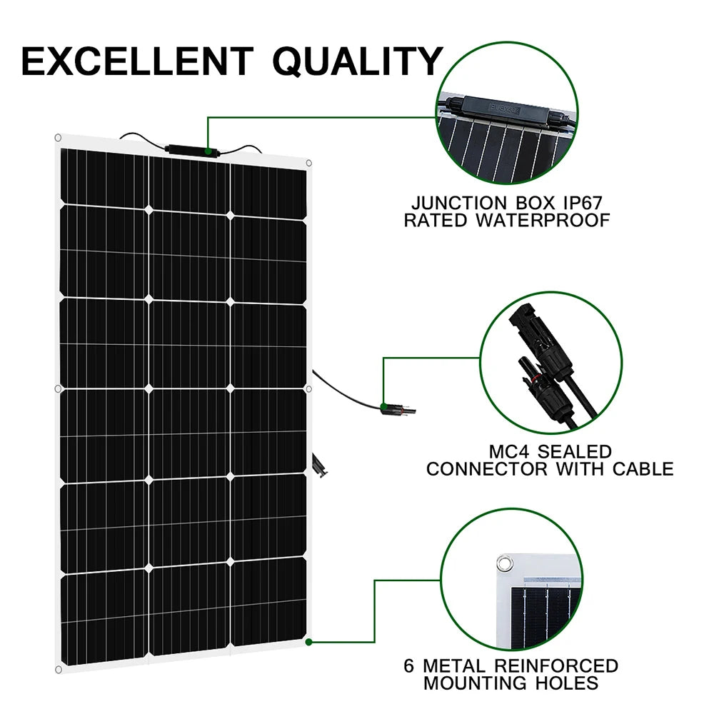 Zonnepaneel - Zonnepanelen - Monokristallijne - Flexibel - Buigzaam - Waterdicht - Lichtgewicht - 200W - 2stuk -Zonnebatterij - 20A Regelaar - voor Dak - Boot - Caravan