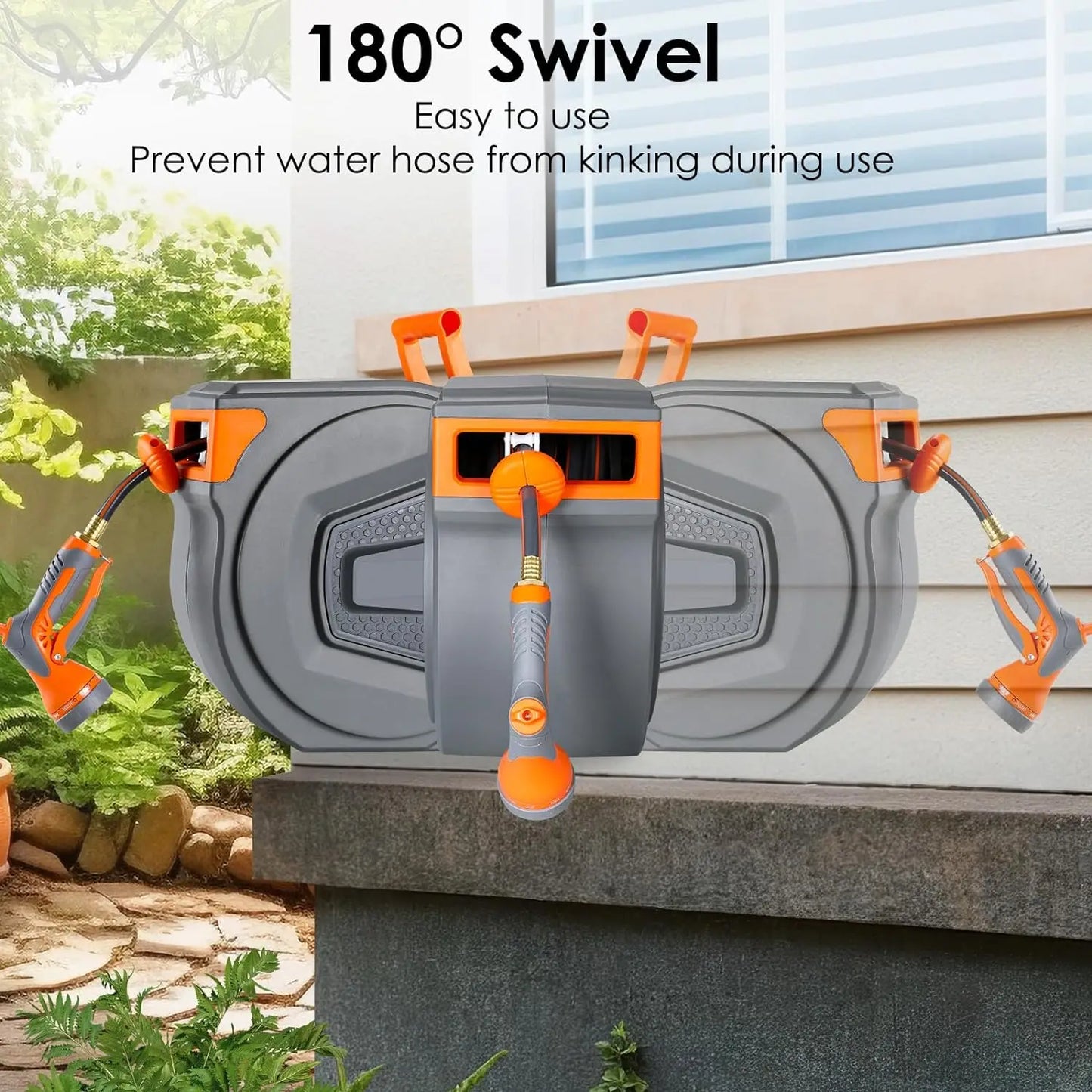 Tuinslanghaspel - Haspel - Sproeikop Tuinslang - Automatische - 30+2M - Haspel Tuinslang - Inklapbare Slanghaspel - met Wandbevestiging en 9-Standen Spuitmond