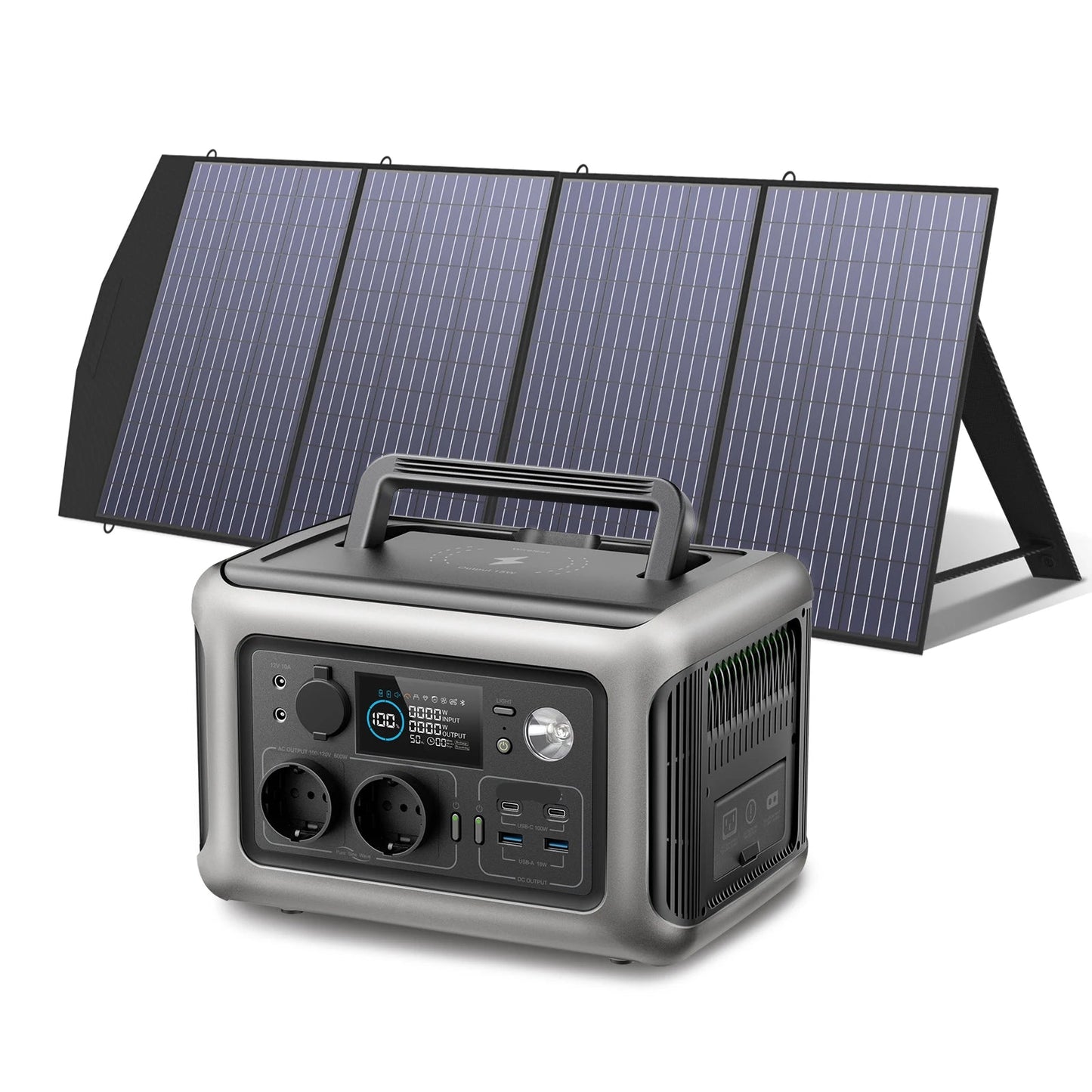 Powerstation - Generator - Aggregaat - Powerbank - Draagbare - 299Wh LiFePO4 - 600W AC Uitgang en 200W Zonnepaneel - voor Kamperen en Noodstroomvoorziening
