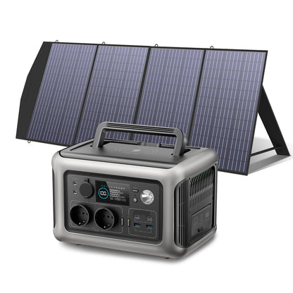 Powerstation - Generator - Aggregaat - Powerbank - Draagbare - 299Wh LiFePO4 - 600W AC Uitgang en 200W Zonnepaneel - voor Kamperen en Noodstroomvoorziening