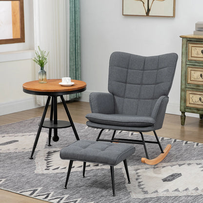 Schommelstoel - Schommelbank - Huismeubel - met Voetsteun - Dik Gevoerd - Beschermende kussens - Brede Rugleuning - Armsteun - Synthetisch Linnen - 64 x 89 x 90 cm - Grijs