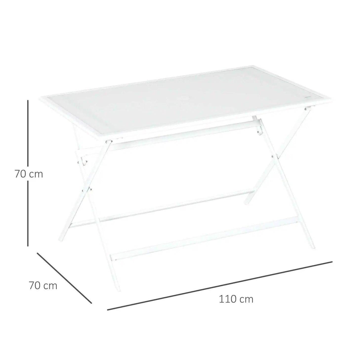 Vouwtafel – Buitentafel – Balkon Tafel – Tuin Tafel – Opvouwbare Tafel – Met Parasolgat – Met Glazen Blad - QUORE