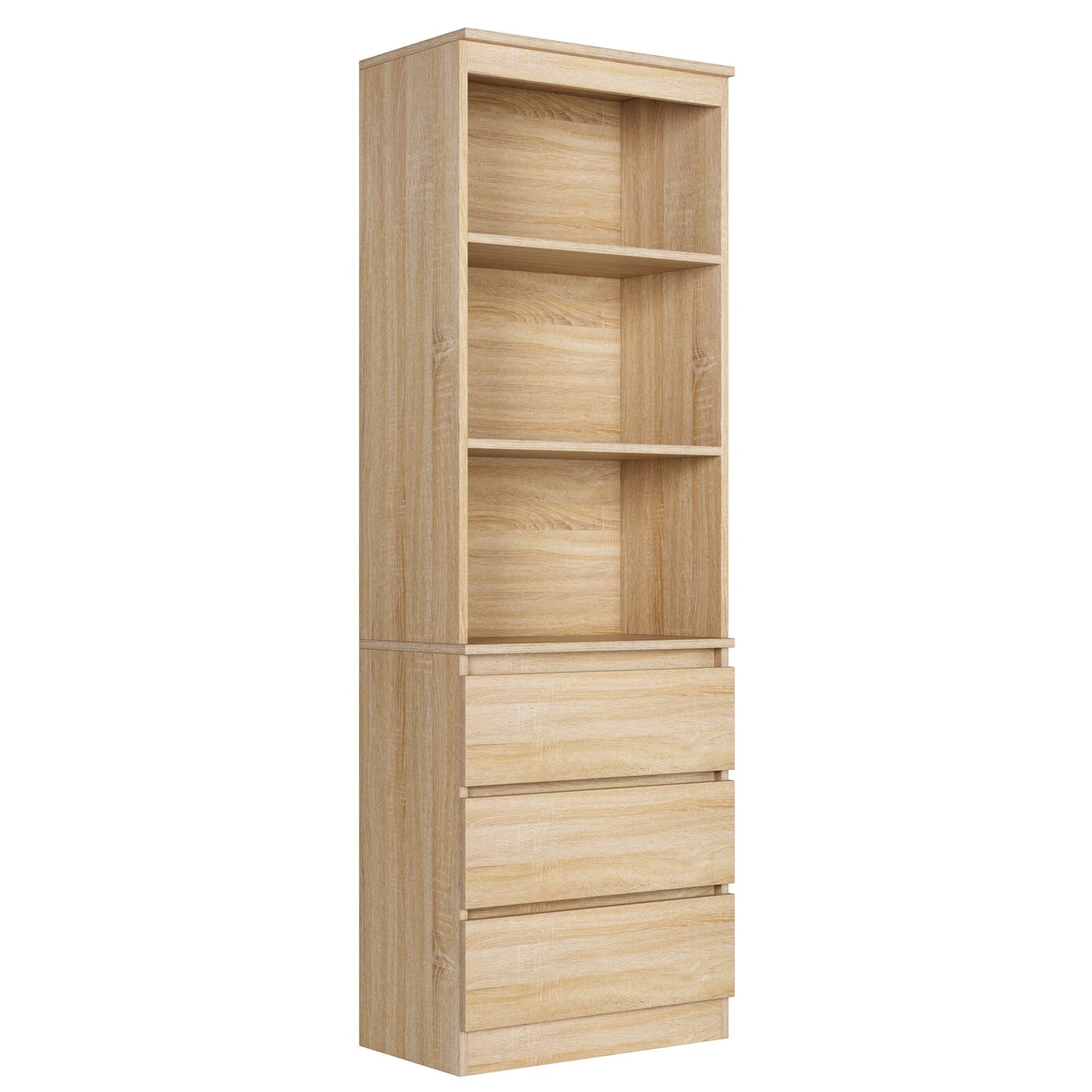 Boekenkast - Kast - Hoge Kasten - Boekenkasten - Boekenrek - Opbergkast met 3 Laden en 3 Planken - Vrijstaande Opbergkast - voor Woonkamer - Eikenhout