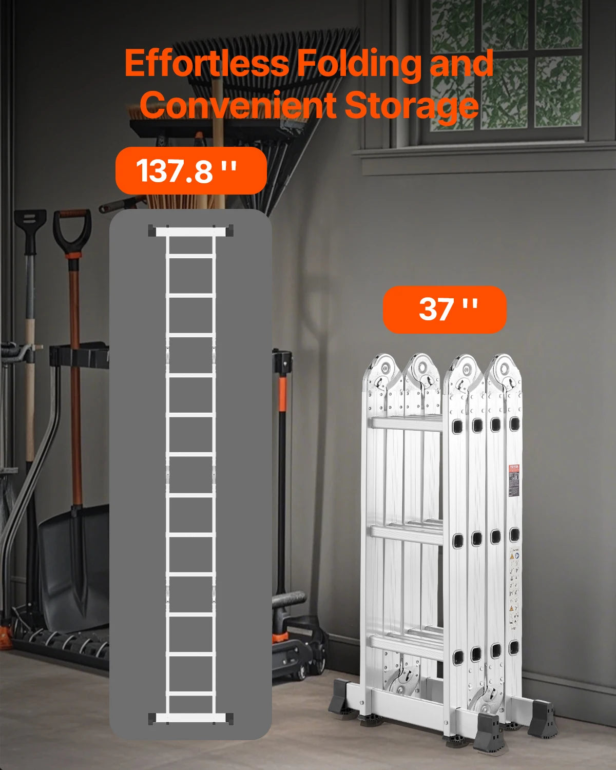 Multifunctionele Vouwladder – 7-in-1 Ladder – Vouwtrap – A-Frame Ladder – Aluminium – 150 Kg Draagvermogen – Antislipvoeten - Zwart - 3 Treden - QUORE
