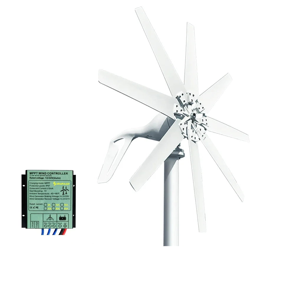 Windturbine - Windmolen - Windturbine Generator - Windenergie - 2000W - 48V - met MPPT Controller - Stille en Efficiënte Energieoplossing - voor Thuisgebruik - QUORE