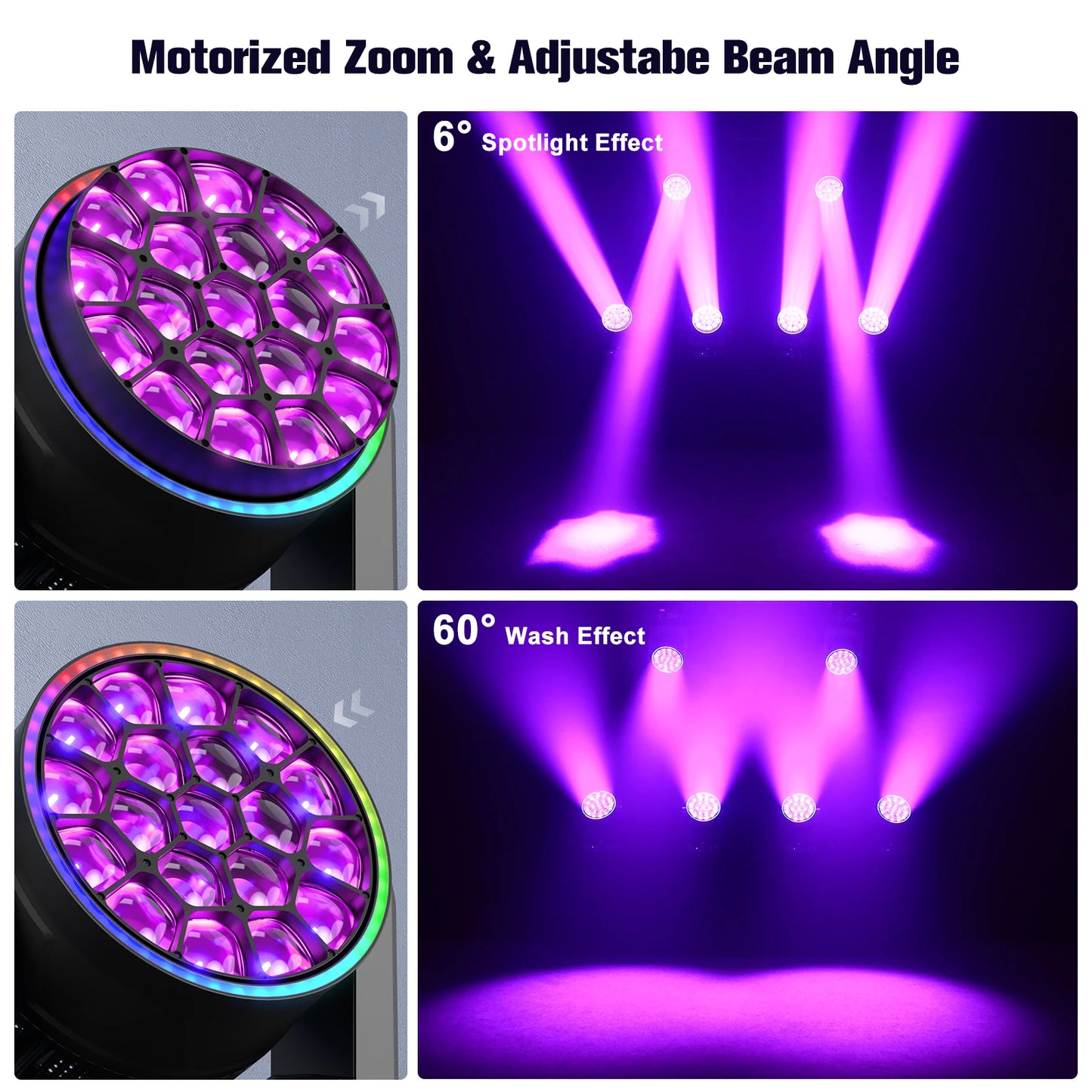 RGBW LED Moving Head Licht – Moving Head Spot – Dj Licht – Podiumverlichting – Disco Licht – 19x15W RGBW LEDs – 540° Pan & 220° Tilt – EU Stekker