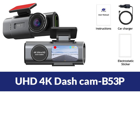 Dashcam voor Auto - 4K Dashcam - Dual Lens - 170° Groothoek - GPS - WiFi - Nachtvisie - 24H Parkeermodus - G-Sensor - 128GB Geheugenkaart inbegrepen - Alleen 4K Dashcam - Zwart