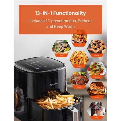 Air Fryer - Airfryer Oven - Hot air fryer - 5L - 1500W - 220-240V - PFAS-free - Fast cooking time - Smokeless cooking - 13 presets and shake reminder - Oil-free hot air fryer - Compatible with APP and voice control - Black