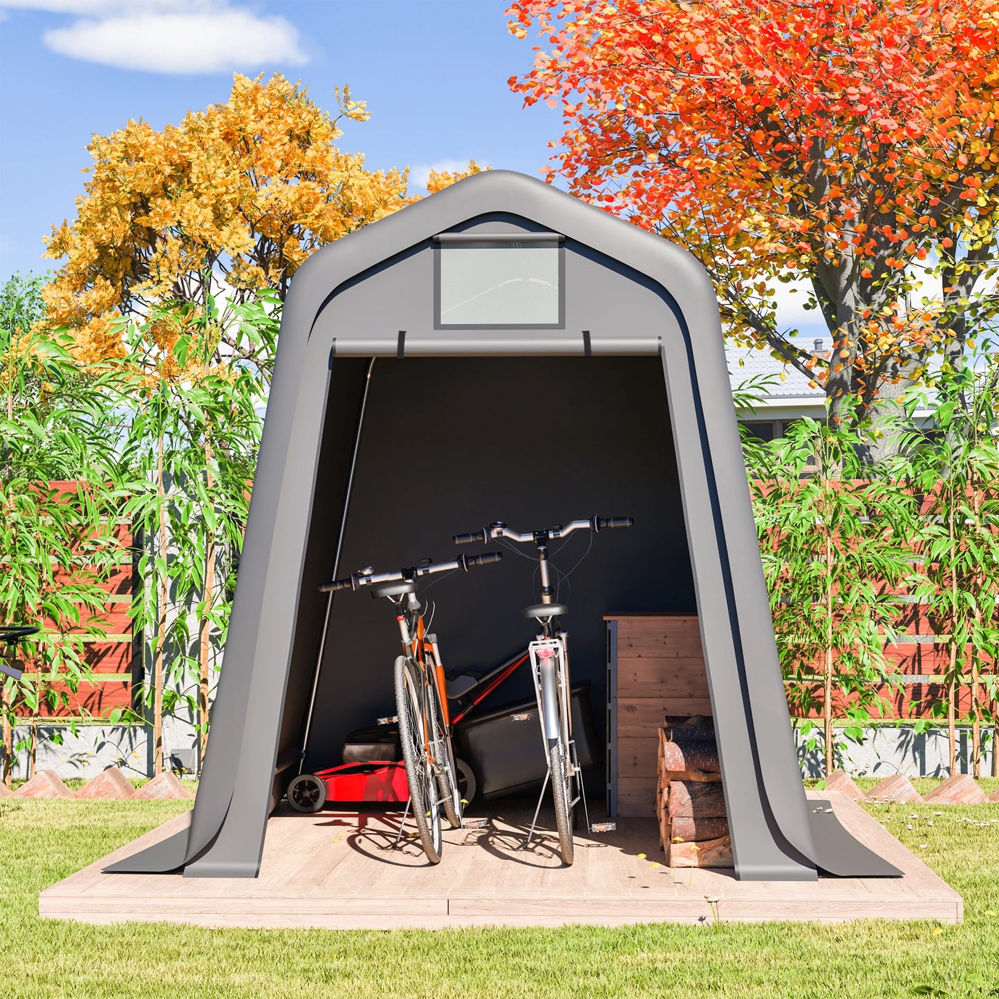 Opbergtent Motorstalling – Garage Tent – Fietsenberging – Tuinkast – Schuur – Waterdicht PE-Zeil – Verstevigd Stalen Frame – 160x218x172 cm – Ritssluiting