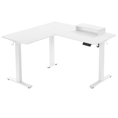Elektrisch Sta-bureau - Hefbureau - Hoektafel - Monitorstandaard - L-vormig - Verstelbaar - met USB-oplaadpoort - 4 Geheugenregelaars - voor Thuiskantoor -  25 mm/s - 50dB - Wit