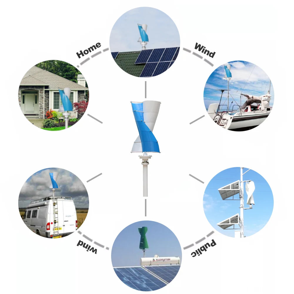 Windturbine – Verticale As Windmolen – Duurzame Generator – Energie Opwekker – 5000W Vermogen – 24V - Met Zonnestelsel - QUORE