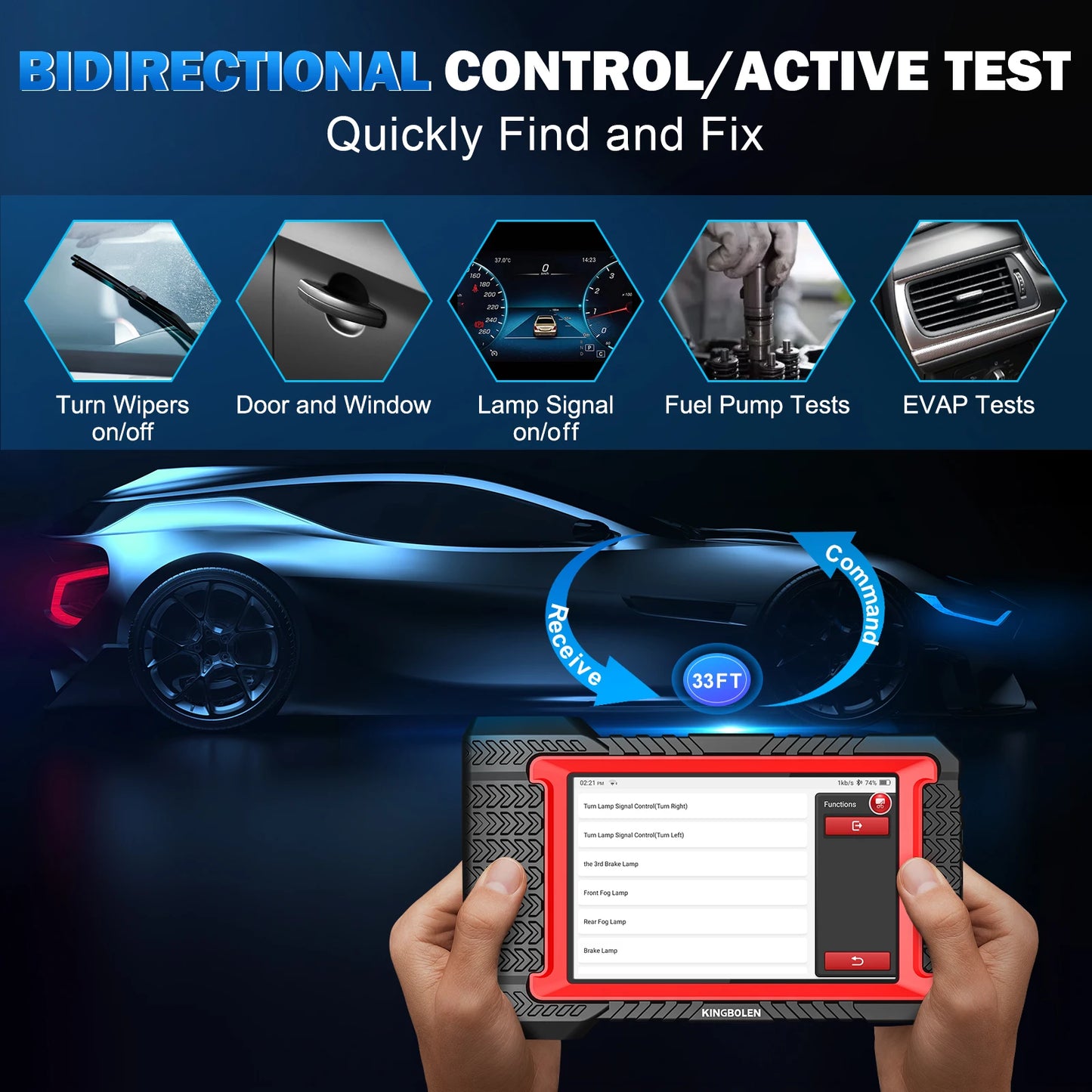 Autodiagnosetool – OBD2 Scanner – Foutcode Lezer – Diagnosetablet – ECU Codering – 7 Inch HD Scherm – Bluetooth Verbinding – 3 Jaar Gratis Updates