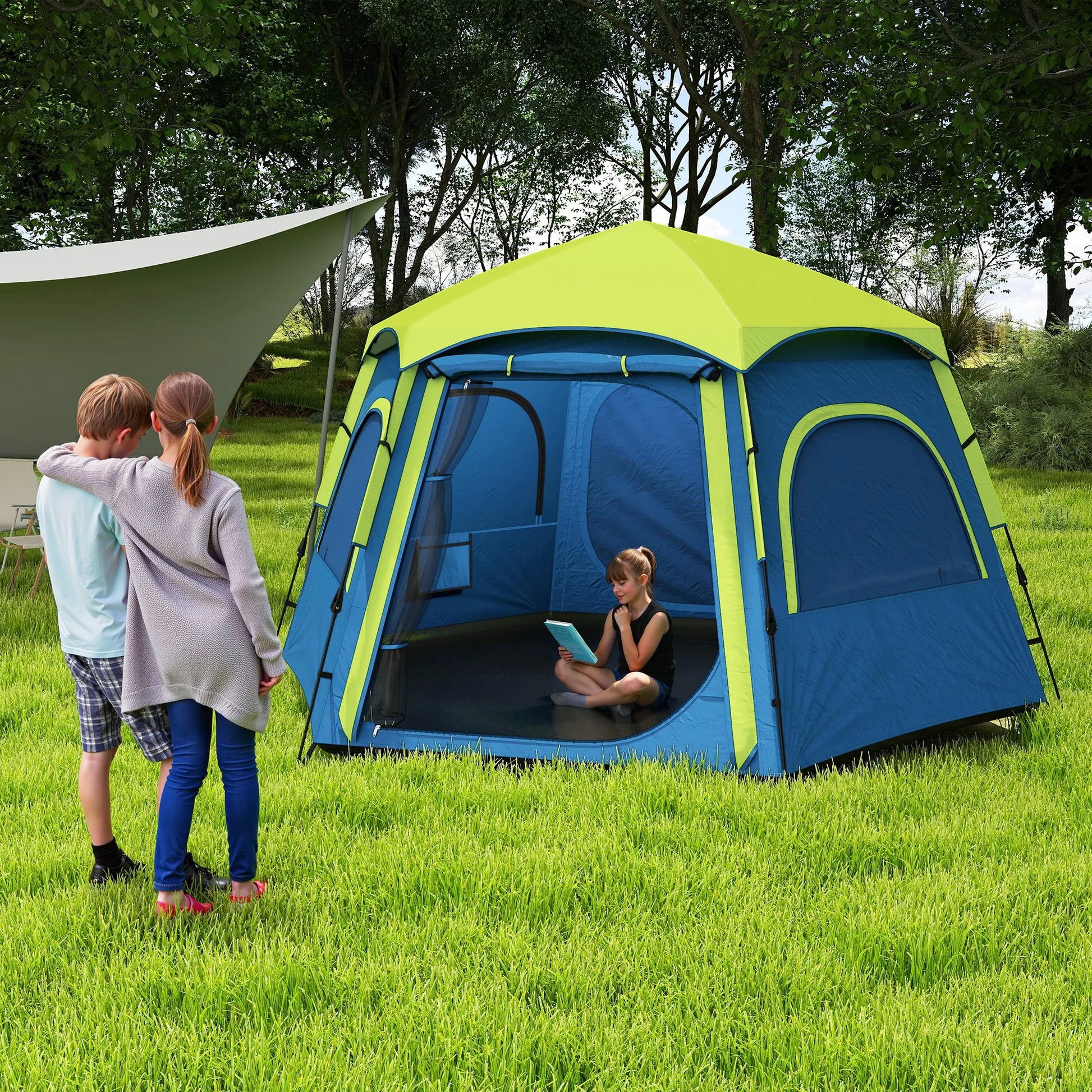 Koepeltent – Buitentent – Kampeertent – Tent Voor 3-4 Personen – Water- En Uv-Bestendig Polyester – Lichtgewicht En Compact - Wit en Beige - QUORE