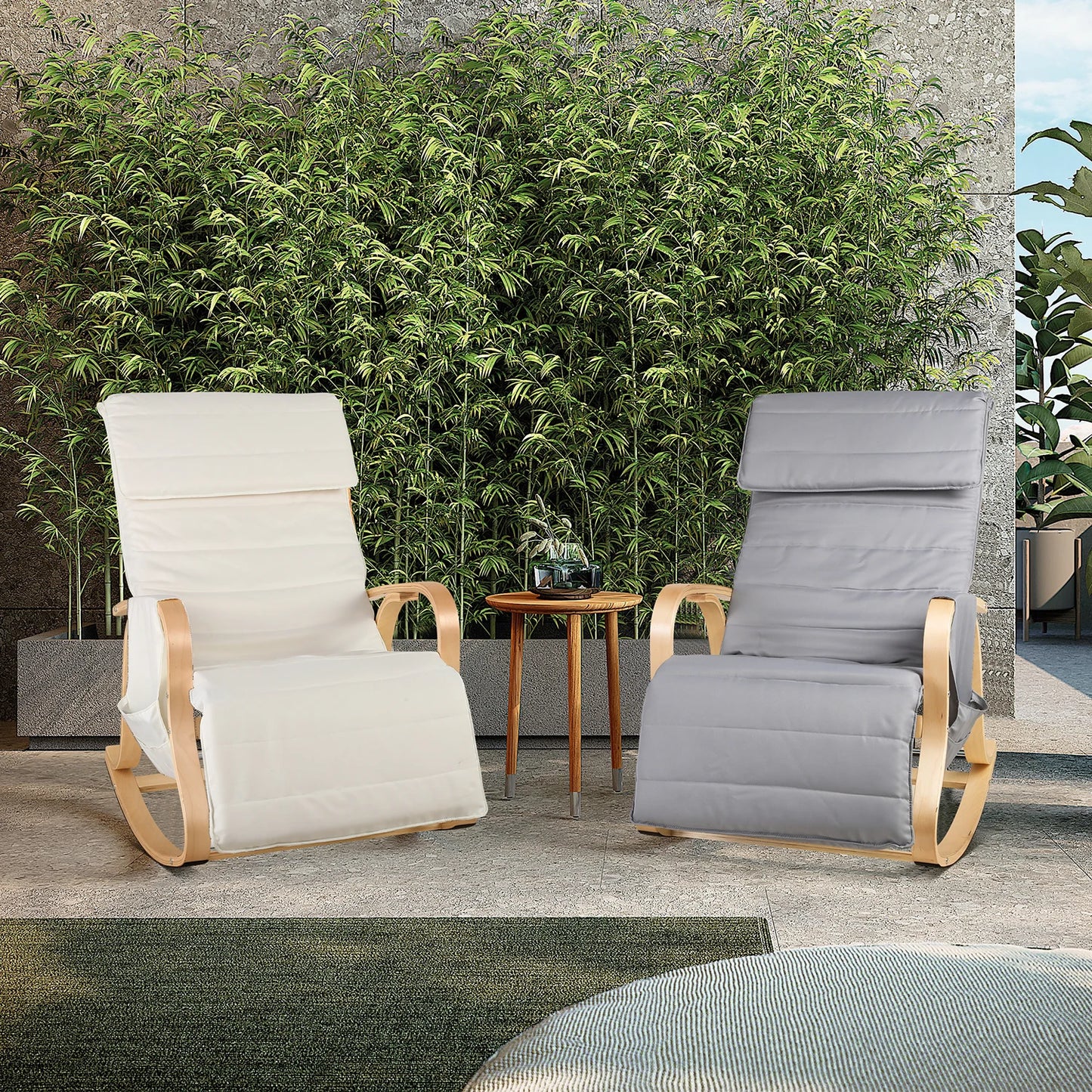 Schommelstoel - Relaxstoel - Fauteuil - Voedingsstoel - met Armleuningen en Voetensteun voor Slaapkamer en Woonkamer - Beige - QUORE