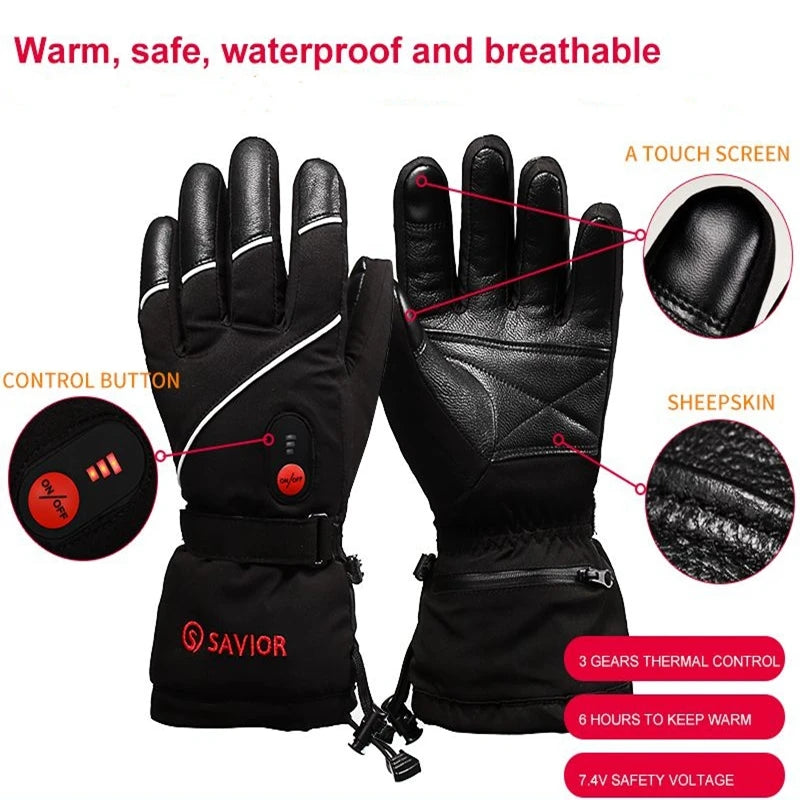 Verwarmde Handschoenen – Elektrische Handschoenen – Ski Handschoenen – Winter Handschoenen – Oplaadbare Handschoenen – 3 Warmtestanden – Zwart Leer & Softshell