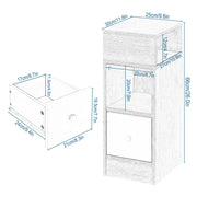 Nachtkastje - Nachtkastjes Set van 2 - Nachtkastjes Modern - 2 - Open Planken 1 Lade - 25x66x30cm - Slank Klein Opbergkastje Nachtkastje Ruimte - Wit