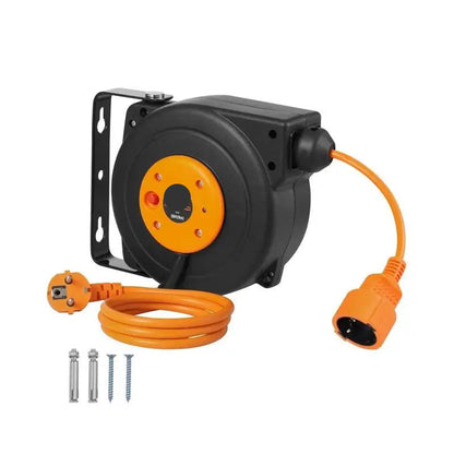 Automatische Kabelhaspel - Verlengkabel Haspel - Wandmontage Verlengkabel - Uittrekbare - met Oververhittingsbeveiliging - 1000W - Instelbare Kabelstop - 50ft-15m - QUORE