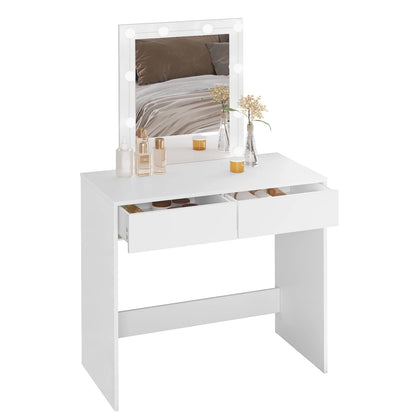 Kaptafel - met Spiegel - Cosmetic - Make Up - met 10 Dimbare LED Lampen - 80x132.5x39.5cm - met 2 Lades  - Opbergkast - Wit