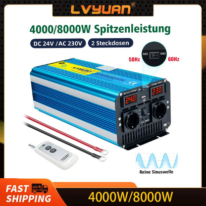 8kW Power Inverter – Stroomomvormer – Spanningsomvormer – Inverter Caravan – Zuivere Sinusgolf Omvormer 12V LCD 2EU – Hoog Continu Vermogen 4000W – Aluminium Behuizing