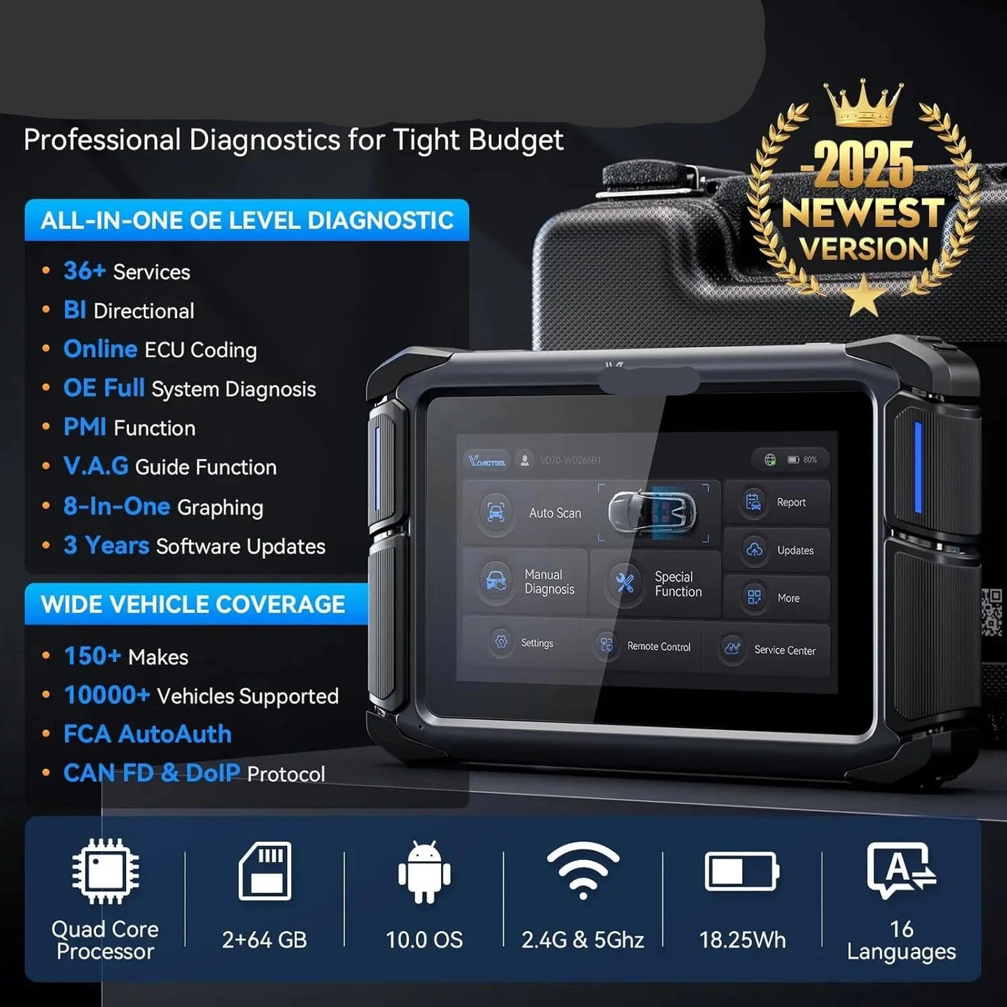 Autodiagnose Scanner – Auto Diagnoseapparaat – OBD Scanner – Voertuig Tester – ECU Programmer – 7 Inch Touchscreen – Wifi Updates