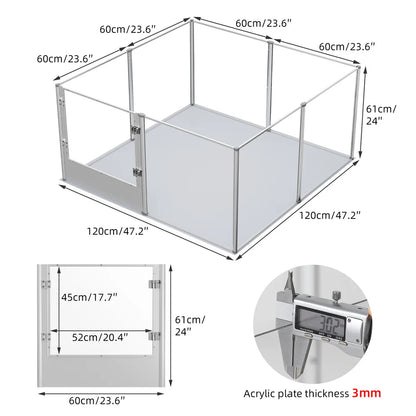 Acryl Hondenren - Hondenkennel - Hondenbox - Duidelijke Acryl Honden - Whelpbox - en Speelhek - 120x120x61cm - Transparant Dierenhek - met Deur - en Waterdichte Mat