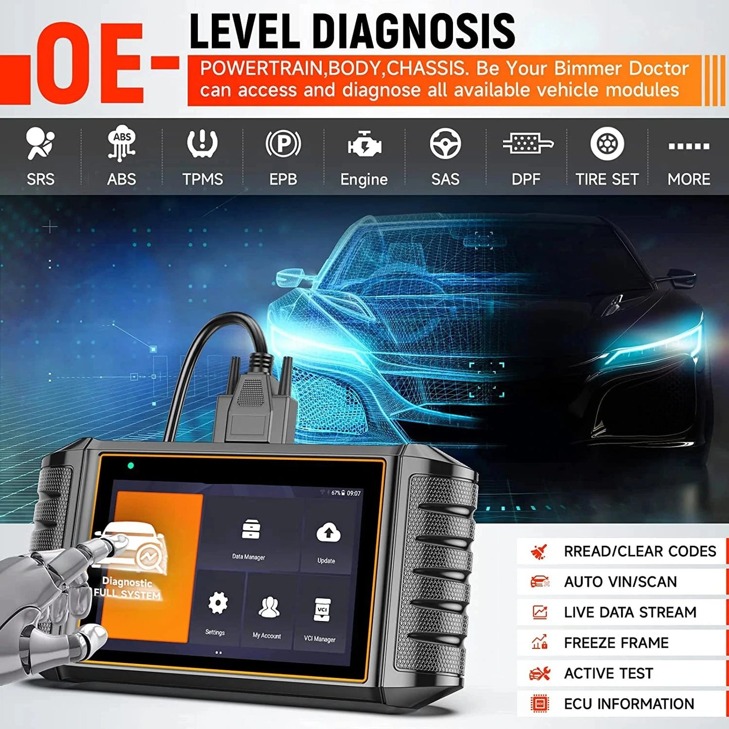 OBD2 Scanner - Diagnosecomputer - OBD - Auto Scanner - Volledige Systeemdiagnose - ECU Codering - 30+ Resets - Bidirectionele Functies - Touchscreen - WiFi Scanner