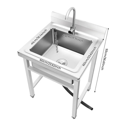 Keukenspoelbak RVS – Spoelbak, Keukensink, Vrijstaande Spoelbak, Wasbak – Zilver – 1 Kom Met Hot & Cold Kraan – Grote Afmetingen 93x60x60 cm - QUORE