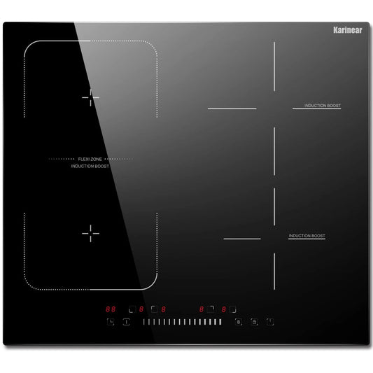 Inductie kookplaat - Induction Hob - Induction Cook Top - Inductie Fornuis - Elektrische Brander - 4-pits - Inductiekookplaat - Inductiekookplaat met Flexzone - Schuifregelaar - Timer - Boostfunctie - 7200W - Zwart - QUORE