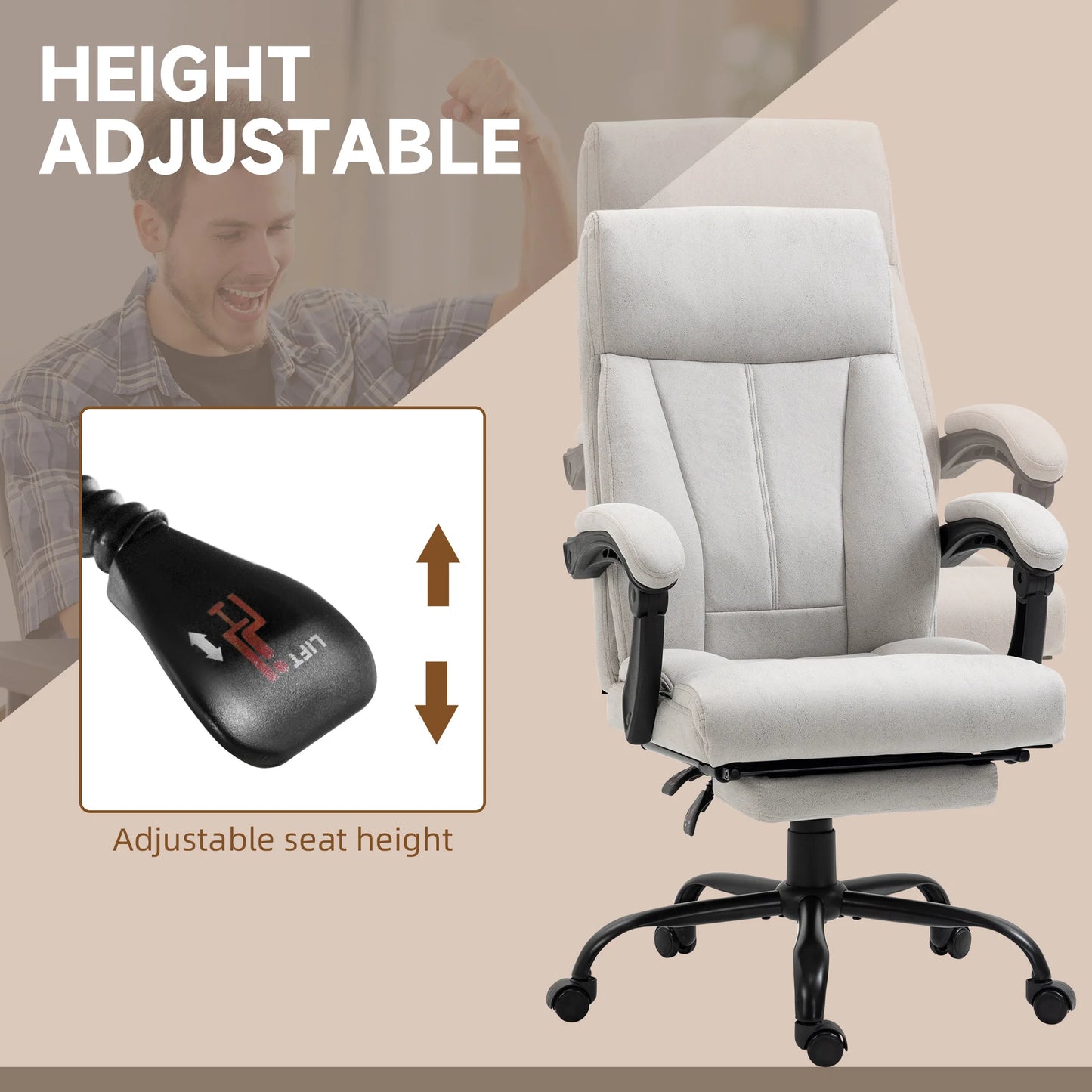 Massage Bureaustoel – Massagestoel – Office Chair Met Massage – Bureaustoel Met Verwarming – Verstelbare Bureaustoel – Zes-punten Massage – Lendenverwarming - 74 x 65 x 111-119 cm - Wit