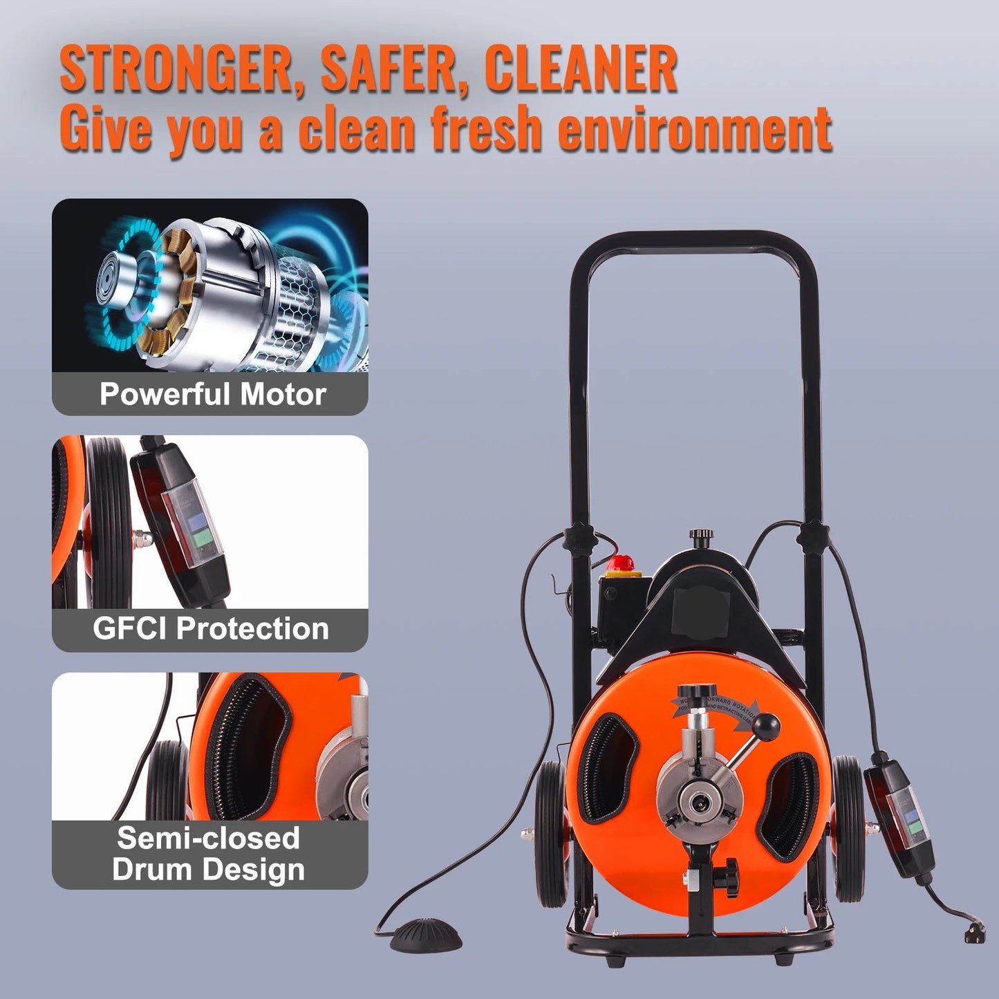 Ontstoppingsmachine – Kabelontstopper – Afvoerontstopper – Verstopper – Ontstopper – 22 Meter Roestbestendige Kabel – 4 Verwisselbare Snijbladen