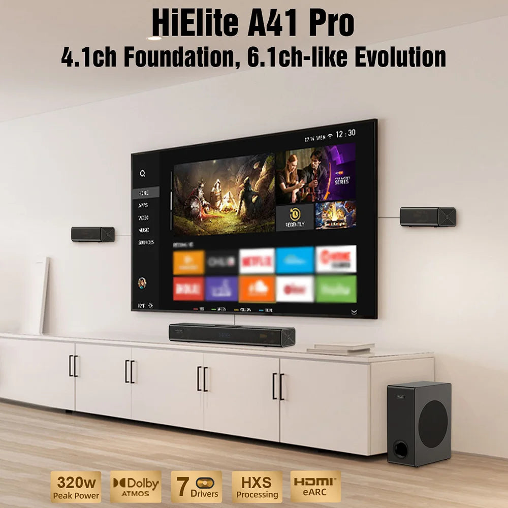 Soundbar – Geluidsset – Home Cinema – Subwoofer – Surround Speakers – 320W Output – Dolby Atmos