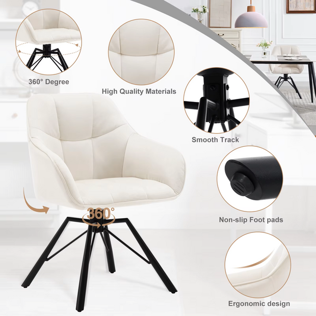 Chair - Dining Chair - Swivel Dining Chair - Ergonomic - Dining Chair with Armrests - Comfortable - Upholstered Kitchen Chair - Velvet Seat - 360° Rotation - Modern Design - 58.5x54.5x82.5cm - Blue Velvet