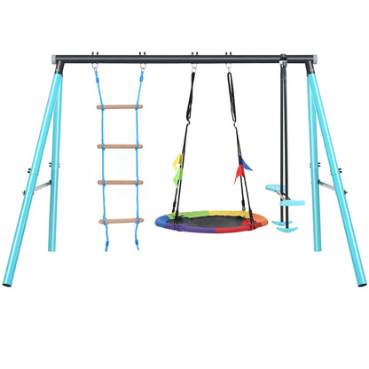 Speeltoestel – Buitenspeelset – Klimrek – Schommel – Speelset Kinderen – Metalen Frame – Verstelbare Nestschommel - 287 x 180 x 188 cm - Blauw