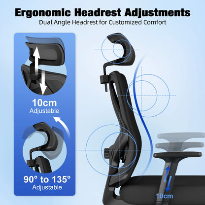 Bureaustoel – Ergonomische Stoel – Office Chair – Gamestoel – Bureaustoel – 3D Verstelbare Lendensteun – Verstelbare Hoofdsteun en Armleuningen – Kantelbare Rugleuning – Max 155 kg