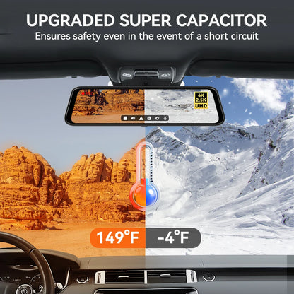 Dashcam Spiegel - Dashcam voor Auto – 12" - Touchscreen – 2.5K Achtercamera – GPS – Nachtzicht – Parkeermodus – WDR – 170° Groothoek