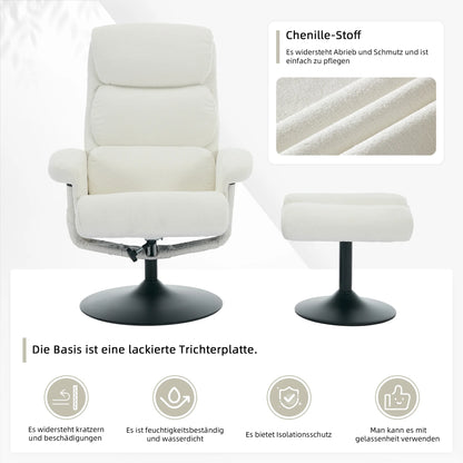 Massagestoel – Relaxfauteuil – TV-stoel – Massagefauteuil – Massagekussen – 5-Punts Massage – Elektrische Verwarming – 360° Draaibaar – Chenille Stof – Verstelbare Rugleuning 140° – Inclusief Voetenbank