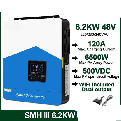 Hybride Zonne-omvormer – Solar Inverter – Energieomvormer – Off-grid Omvormer – Zonnepaneel Omvormer – 6.2KW Vermogen – Pure Sinusgolf Met WIFI