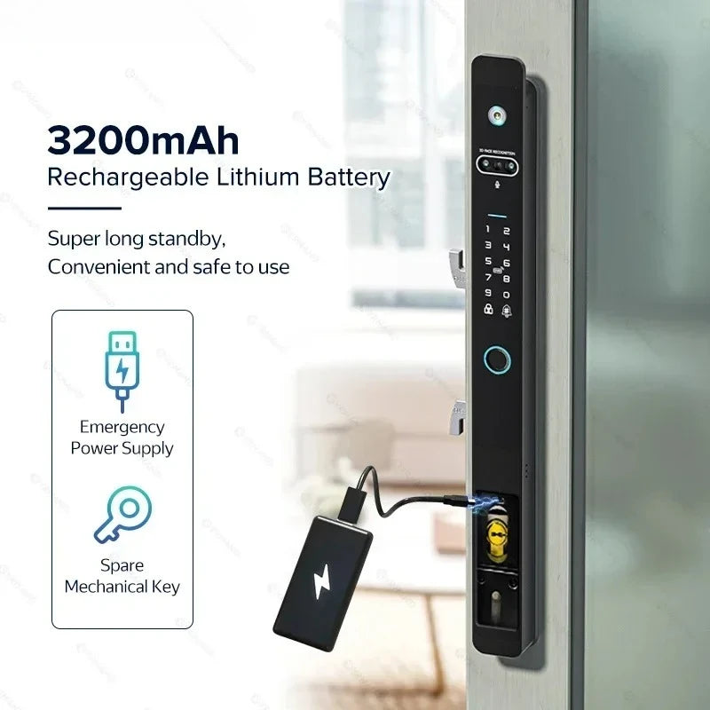 Smart Slot – Slim Deurslot – Elektronisch Slot – Biometrisch Slot – APP Slot – 6 Ontgrendelmethodes – IP66 Waterdicht Zinclegering - 2885 - met Dubbel Haak - Zilver
