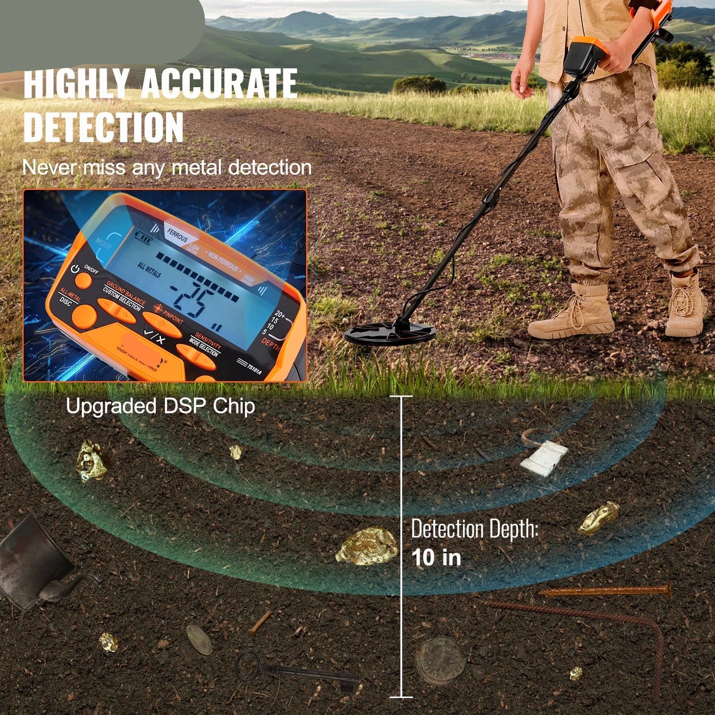 Metaaldetector - Professionele Metaaldetector - Onder Water Metaaldetector - Metaalzoekapparaat - 7 Modi - LCD Display - IP68 Waterdichte Spoel - Verstelbare Steel - 156A - Inclusief Accessoires
