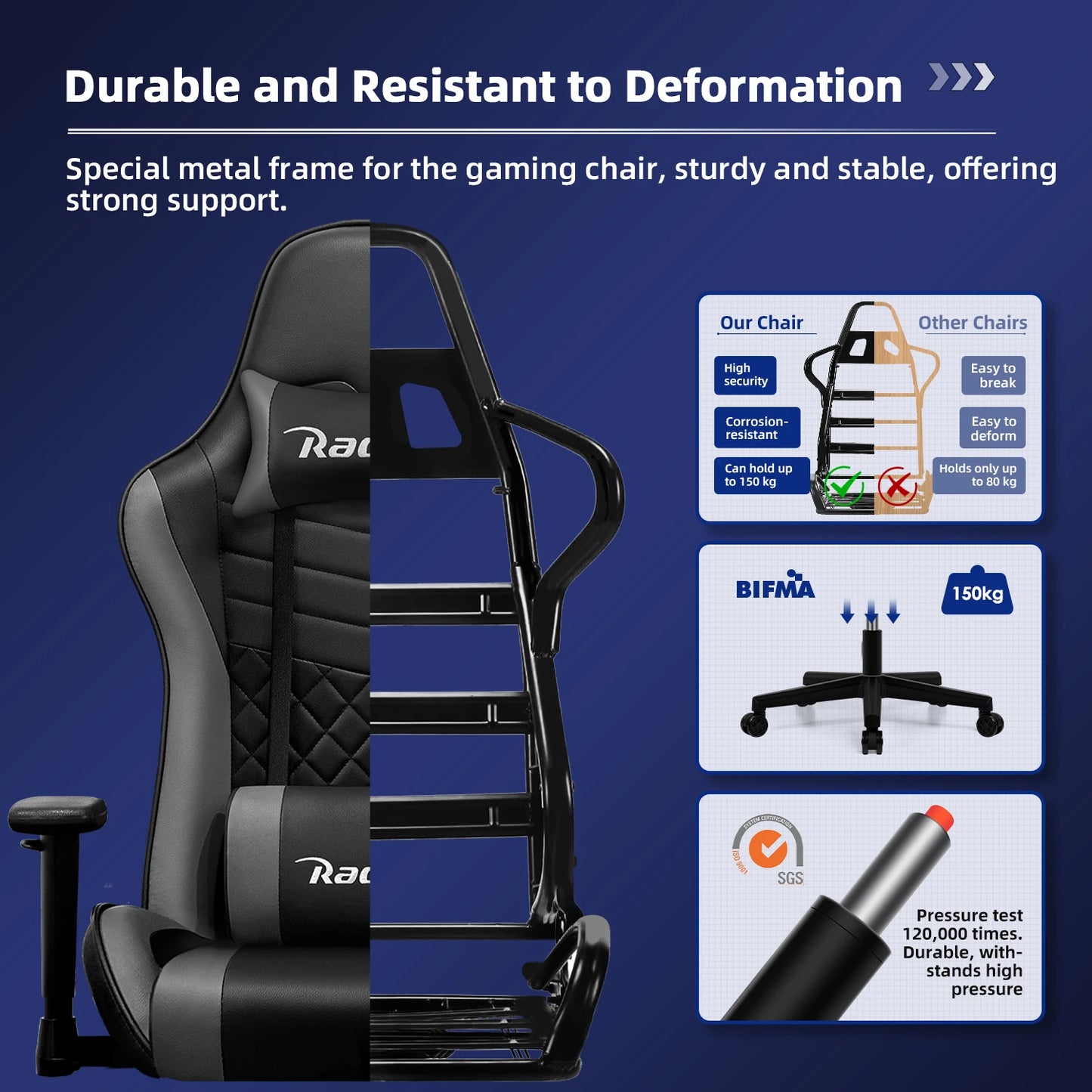 Ergonomische Gamingstoel – Bureaustoel – Relaxstoel – Office Chair – Zwart Grijs – Verstelbare Armleuningen – Rugleuning 90°-170°
