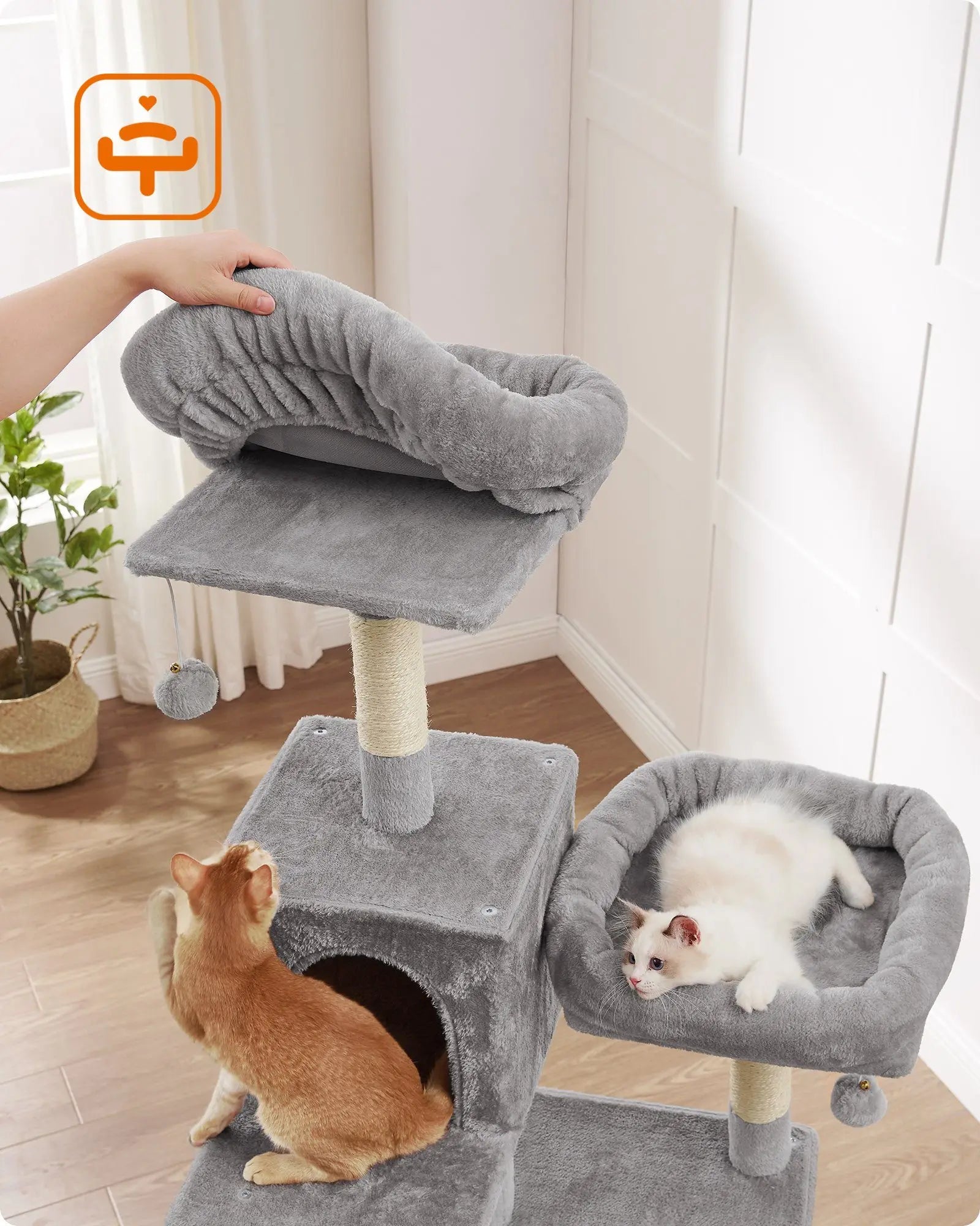Krabpaal - Krabton - Krabmeubel - Kattentunnel - Kattenspeelgoed - 199cm - Inclusief Grote Ligplaats en Afneembare Hoezen – Lichtgrijs - QUORE