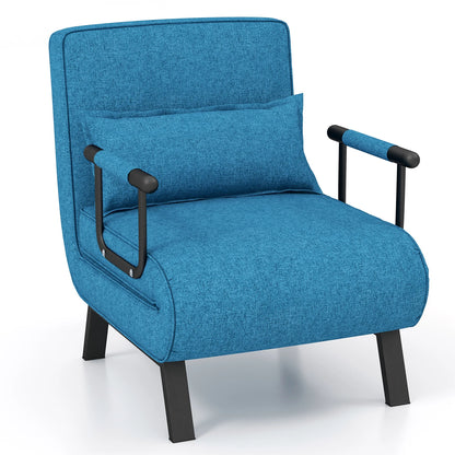 4-in-1 Opvouwbaar Slaapbank – Verstelbare Rugleuning – Verwijderbaar Kussen en Gewatteerde Zitting – Slaapbank met Metalen Frame – Draagvermogen tot 150 kg (Blauw) – Daybed