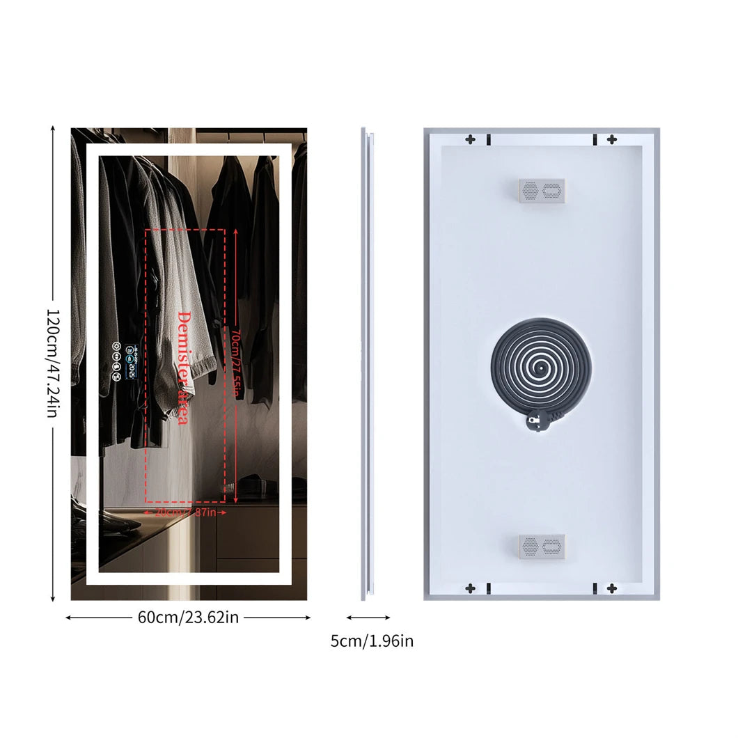 Badkamerspiegel - met LED - Spiegel - Smart Spiegel - Badkamerspiegel met Verlichting - Anti-fog - Dimbaar - Backlit + Front Lit - Digitale Weergave - met Bluetooth - Wandmontage - Waterdicht - Energiezuinig - 1200x600mm