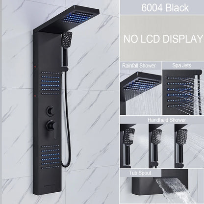 Douche - Regendouche - Douchewand - Douchekolom - Douchepanelen - Mat Zwarte LED Douchezuil - Waterval & Regendouche - Massagejets - Dubbele Bediening - Zwart - QUORE