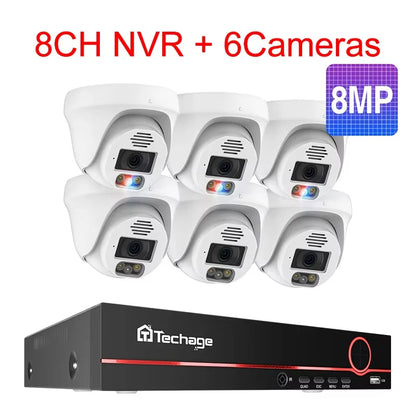 Techage 8MP 4K POE система видеонаблюдения с двухсторонней аудиосвязью и функцией распознавания лиц, комплект видеонаблюдения