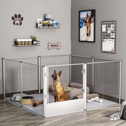 Acryl Hondenren - Hondenkennel - Hondenbox - Duidelijke Acryl Hondenhok - Whelpbox - Speelhek - 132x132x80,5cm - Transparant Dierenhek - voor Kleine en Middelgrote - Honden en Konijnen